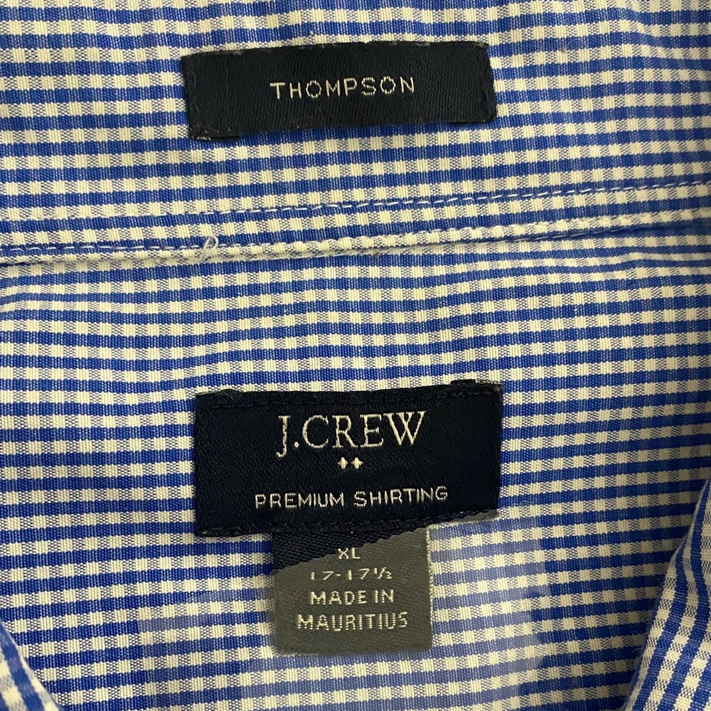 J. Crew Thompson Premium Shirting Navy Gingham Men's Shirt Sz. 17 - 17 1/2 - Picture 3 of 7